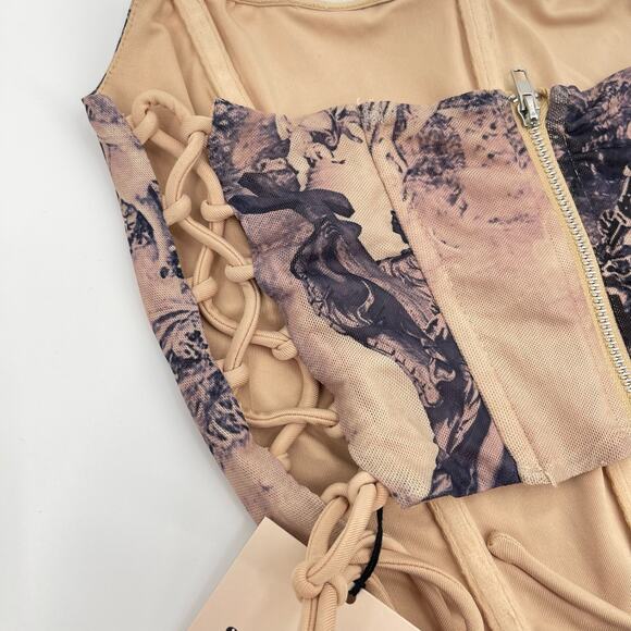 Superdown | Maeve Angel Toile Print Mesh Corset & Mini Skirt Set XS - Picture 8 of 15
